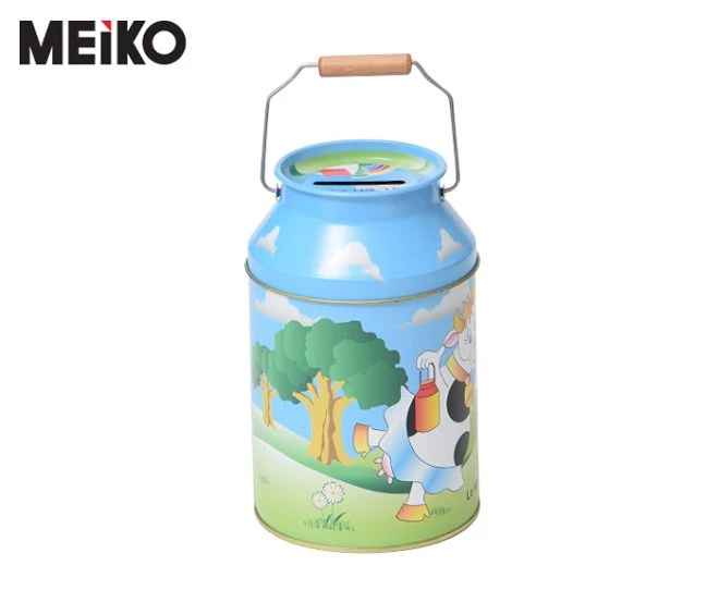 Rotund Piggy Banks Tin Box cu mâner pentru copii